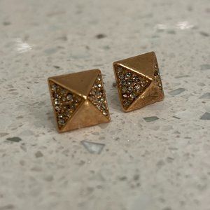 Rose Gold Square Stud Earrings with Embellishments